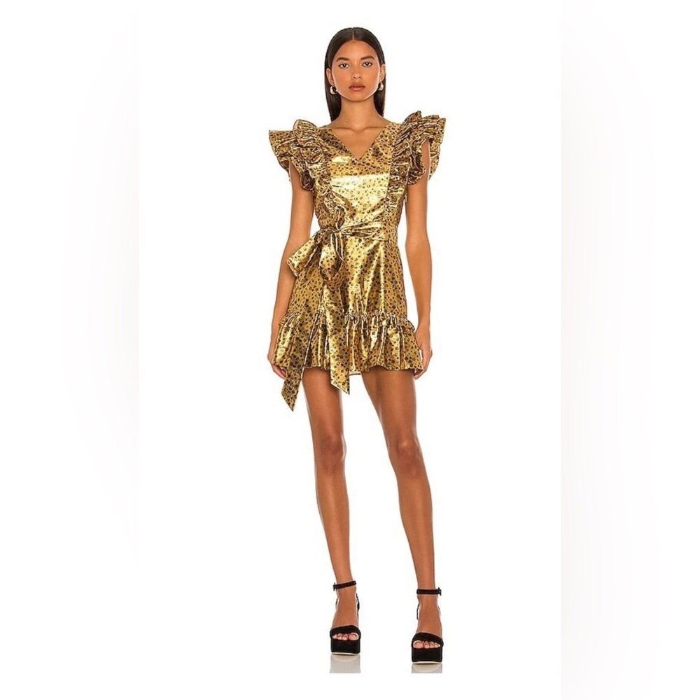 Loveshackfancy Gold Metallic Zoya Ruffle Mini Dress size 4